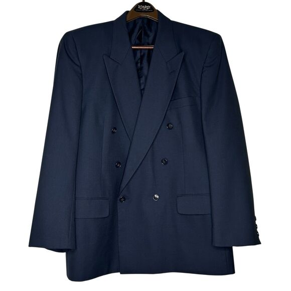 Vtg Jones New York Blazer 100% Wool 44R Navy Blue Double Breasted Sport Coat - Picture 1 of 10